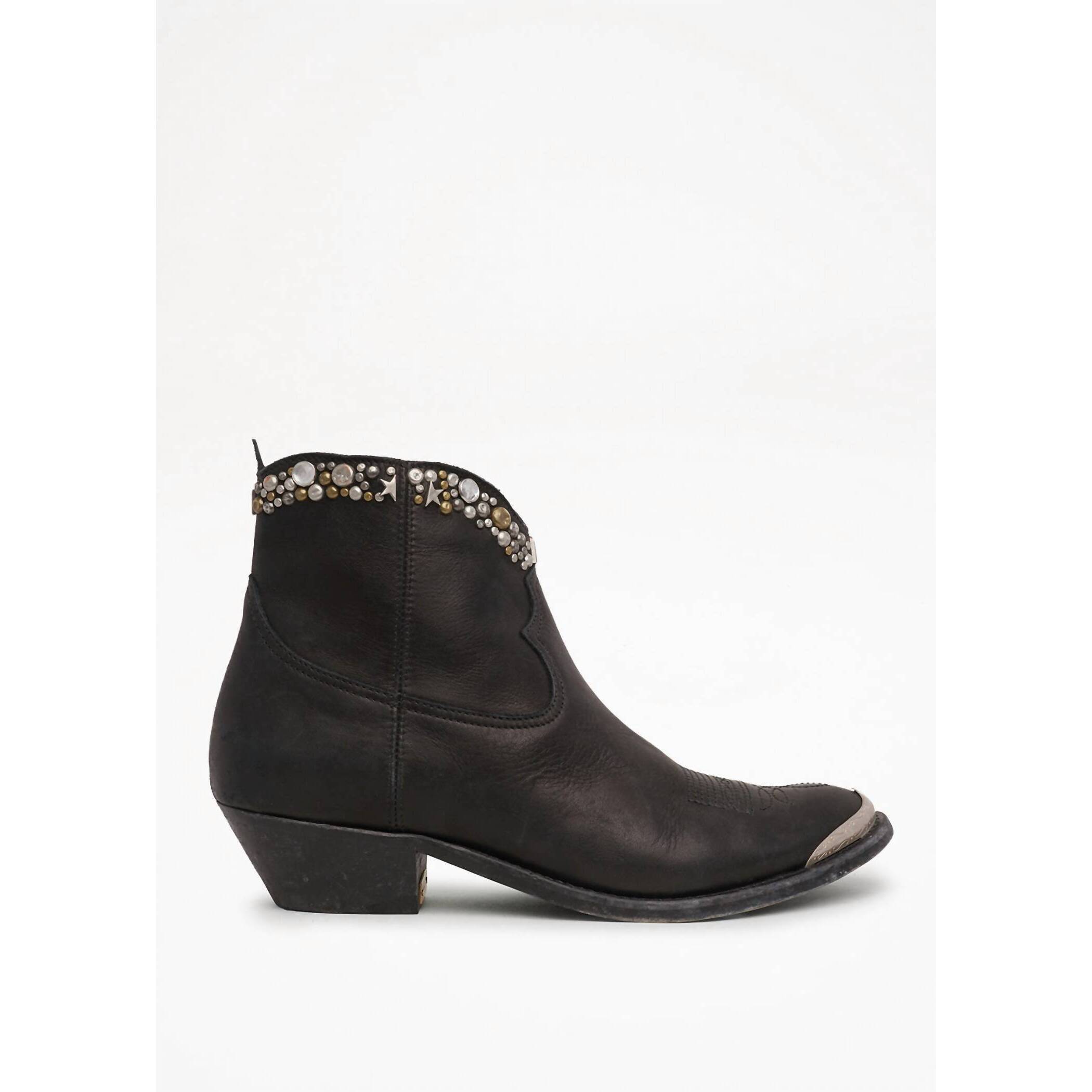 New Golden Goose Women's Young Leather Western Ankle Boots In Black